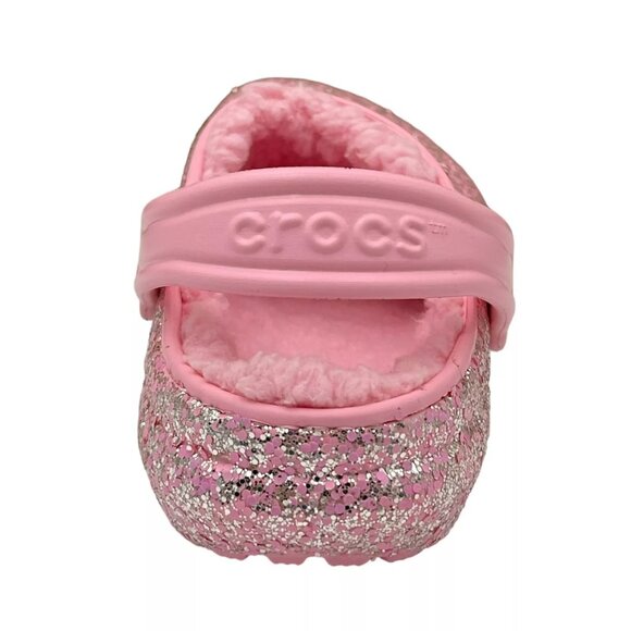 Crocs Youth Girls Slip-on Lined Clogs Sz 3 (J3) Pink Glitter Faux Fur Fuzzy Warm - Picture 8 of 14